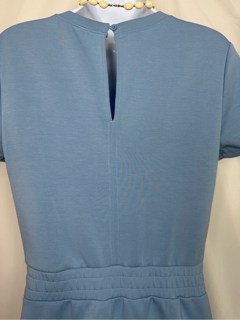 Dusty Blue Short Sleeve Drawstring Romper with Pockets – Small - Picture 5 of 9
